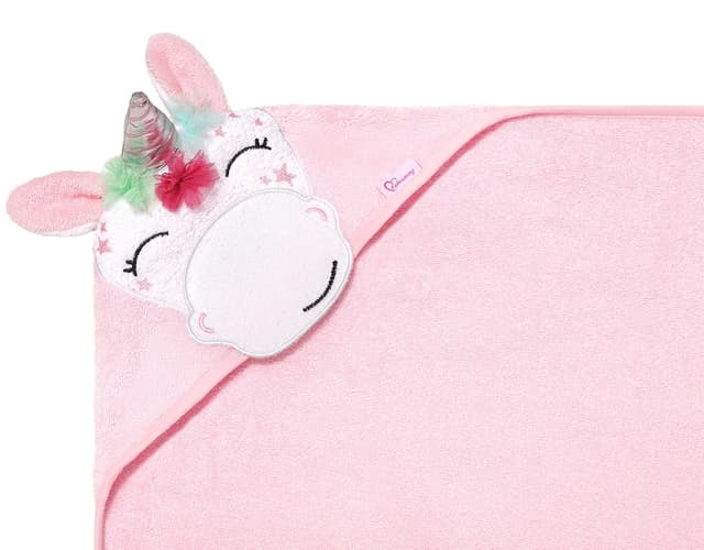 Detalle de Be Mammy Kapuzenhandtuch für Babys (95 x 95 cm) aus Baumwolle – Rosa mit Einhorn