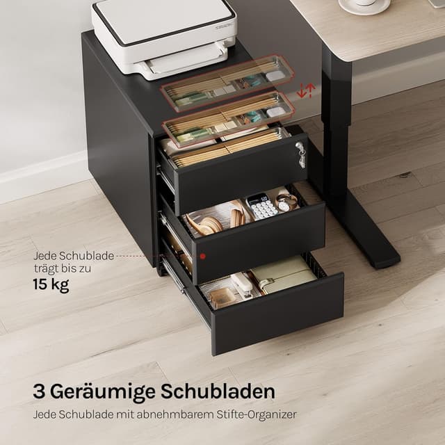 Thumbnail 4 de WOLTU Rollcontainer Metall 3 Schubladen Schwarz