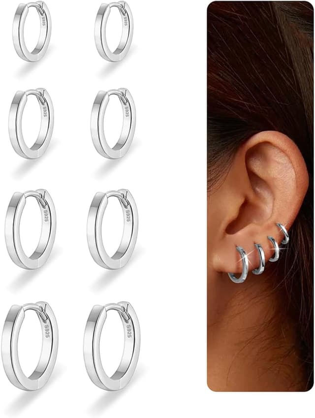 Thumbnail 6 de Nelytiya 4 Paar Creolen Set aus 925 Silber – kleine Creolen Silber 925 (6/8/10/12 mm), hypoallergen