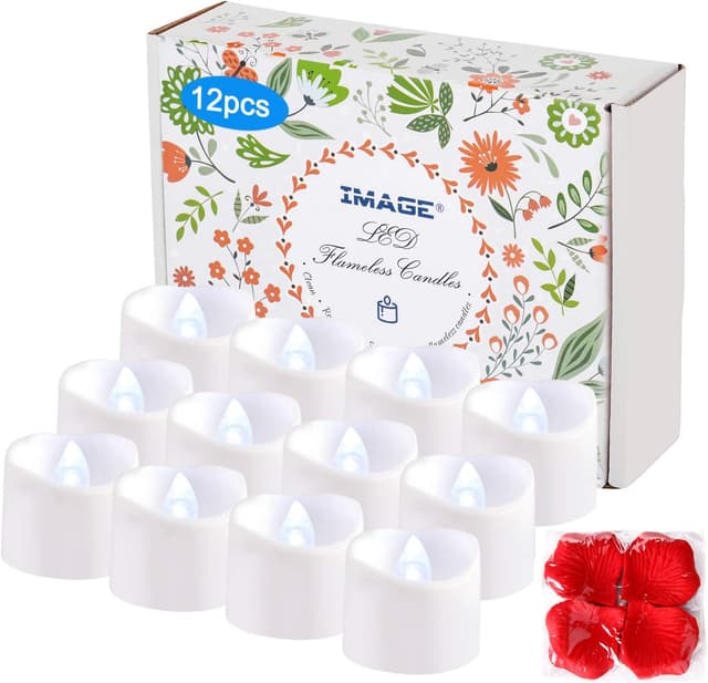 Detalle de IMAGE LED Tea Lights (12 pack) with Timer & Flicker + 100 Fake Rose Petals