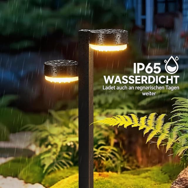 Detalle 2 de GEARLITE Solarlampen für Außen Garten 4er-Set mit 2 Lichtköpfen, 24 LED und Auto On/Off (IP65)
