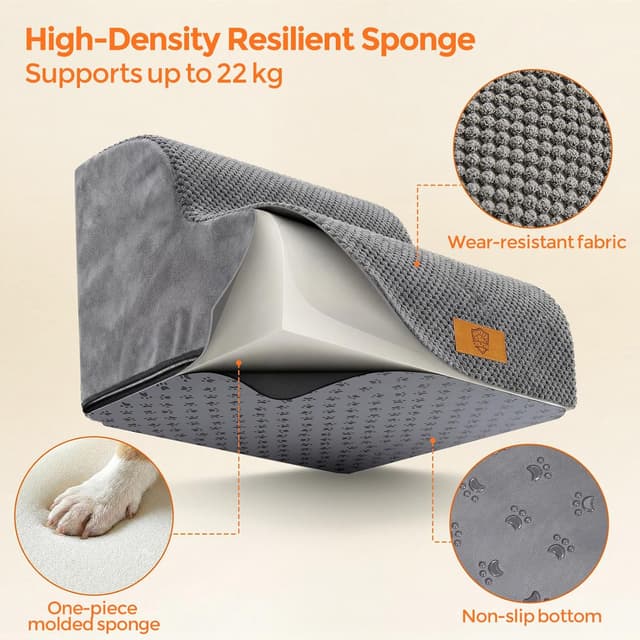 Detalle de Masthome 2-Step Dog Steps for Sofa (40 x 30 x 40cm) with Removable Washable Cover, High-Density Foam, Grey