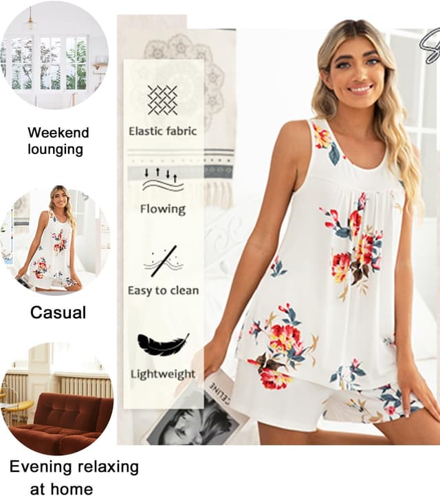 Thumbnail 4 de POPYOUNG Pajama Set 2‑Piece 95% Rayon Tops & Shorts