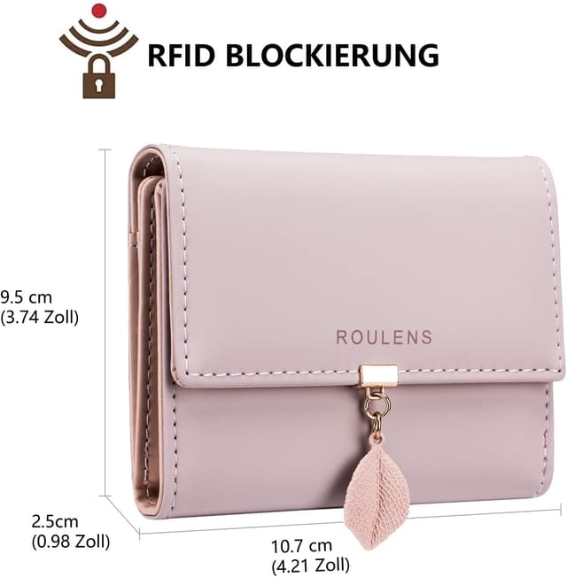 Detalle 2 de Roulens Damen-Geldbeutel mit RFID-Blockierung im Kurzformat – kleines Portemonnaie aus veganem Leder