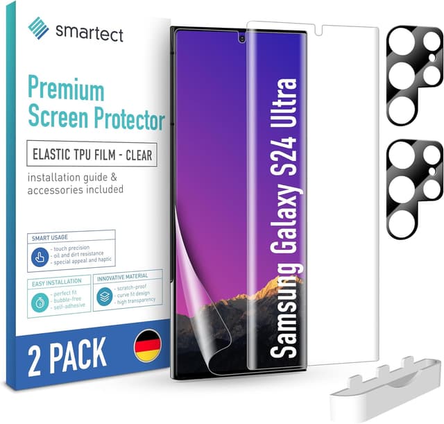 Detalle de smartect Protection d’écran TPU (2 + 2 pièces) pour Samsung Galaxy S24 Ultra : écran + caméra, pose sans bulles