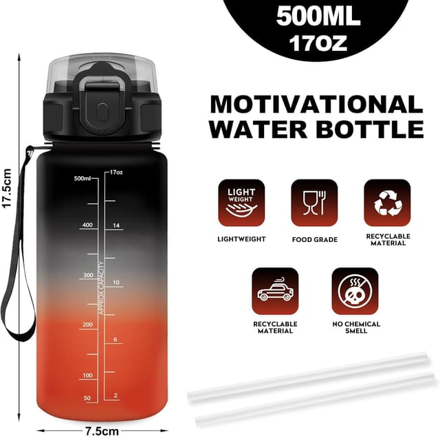 Detalle 2 de JAPORIA borraccia sportiva da 500 ml con cannuccia e marcature temporali