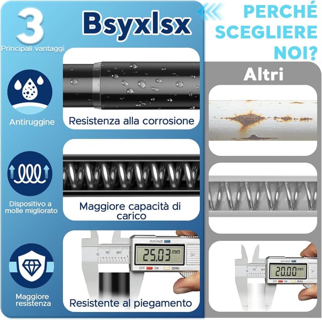 Detalle de BSYXLSX Bastone a pressione per tende nero 71–155 cm, Ø 25 mm