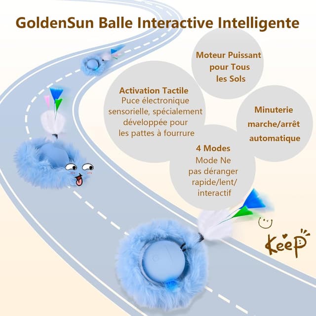 Detalle 2 de GoldenSun balle jouet intelligente pour chat avec tapis à 5 trous (souris) – jeu d’intérieur 2 en 1