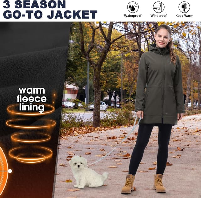 Detalle de 33,000ft Softshelljacke Damen – lange wasserdichte & winddichte Übergangsjacke mit abnehmbarer Kapuze