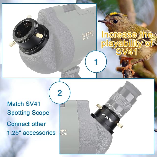 Detalle de Svbony SA404 Adapter M48 auf M42 (1,25-Zoll-Schnittstelle) für SV41-Spektive aus Aluminium