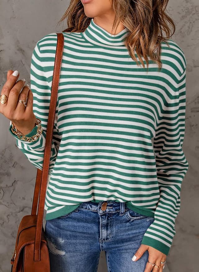 Detalle de Dokotoo women’s striped pullover jumper with half turtleneck, long sleeve knit (UK sizes S–XXL)