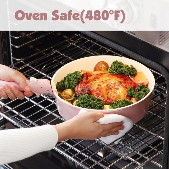 Detalle 2 de SENSARTE Keramik Topfsets Pfannenset 17-teilig – Antihaft-Kochgeschirr mit abnehmbarem Griff (Rosa)