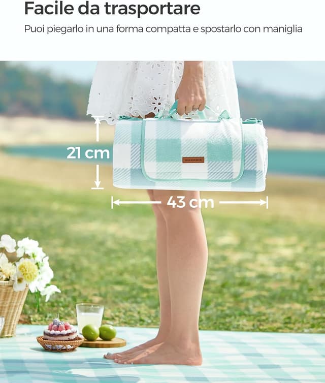 Thumbnail 6 de SONGMICS Coperta Picnic 200 x 200 cm pieghevole con 4 picchetti antivento e fondo impermeabile GCM011W02