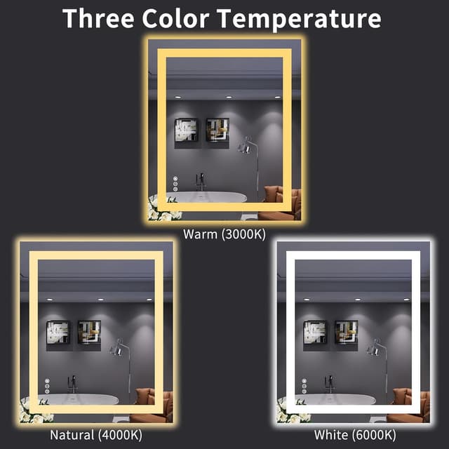 Detalle de LOAAO 30x36 LED Bathroom Mirror with Lights, Anti-Fog, Dimmable & Memory Function