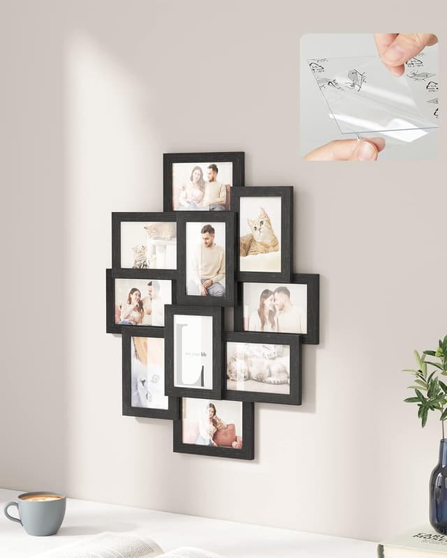 Detalle de SONGMICS Black Collage Photo Frame (family frame for 10 photos, 4x6 inch) – MDF board, assembly required