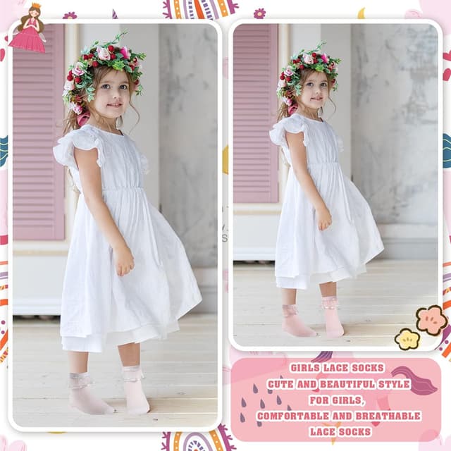 Thumbnail 6 de QKURT 6 Pairs Baby Girls Frilly Ankle Socks (Cotton Lace Ruffle) for Dance & Everyday Wear