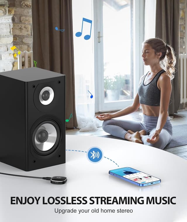 Detalle de COMSOON AUX Bluetooth Adapter for Car with LED Screen (Bluetooth 5.3, 3.5mm) for Music & Hands-Free Calls