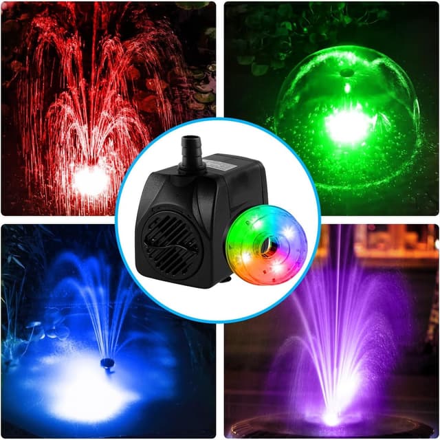 Thumbnail 6 de NATPOW Springbrunnenpumpe für außen mit LED (RGB), 800 l/h, 3 m Kabel und 3 Düsen