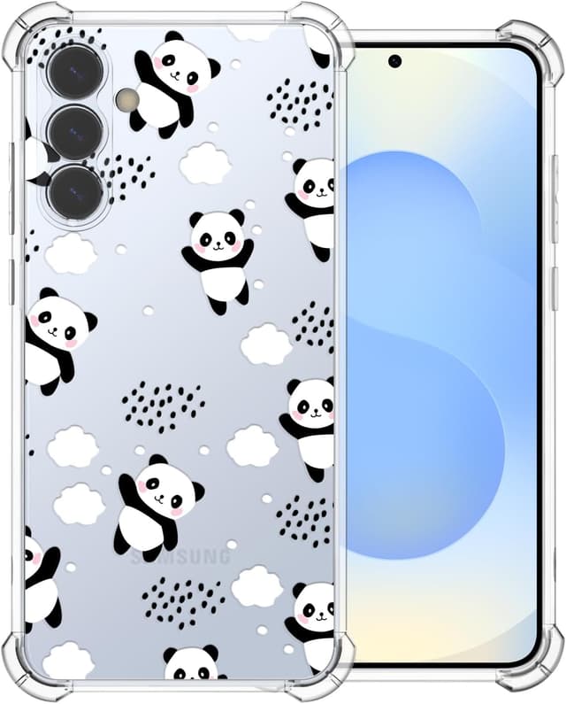 Detalle de CAROKI Clear Case for Samsung S25 5G (Transparent TPU + Polycarbonate, Panda Pattern)
