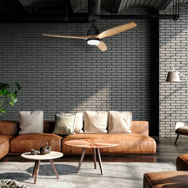 Detalle de Ufesa Nepal ventilador de techo con luz y mando a distancia (132 cm, negro y madera)