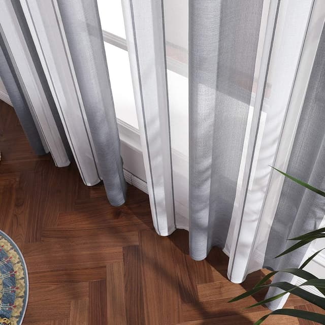 Thumbnail 2 de MIULEE Cortinas Modernas Rayas Blanco y Gris 🌈
