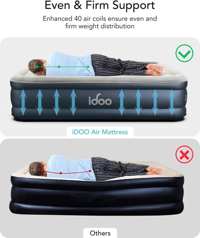 Detalle de iDOO Single Air Bed (190x100x46cm) with Built-in Electric Pump – inflatable guest mattress for home or camping