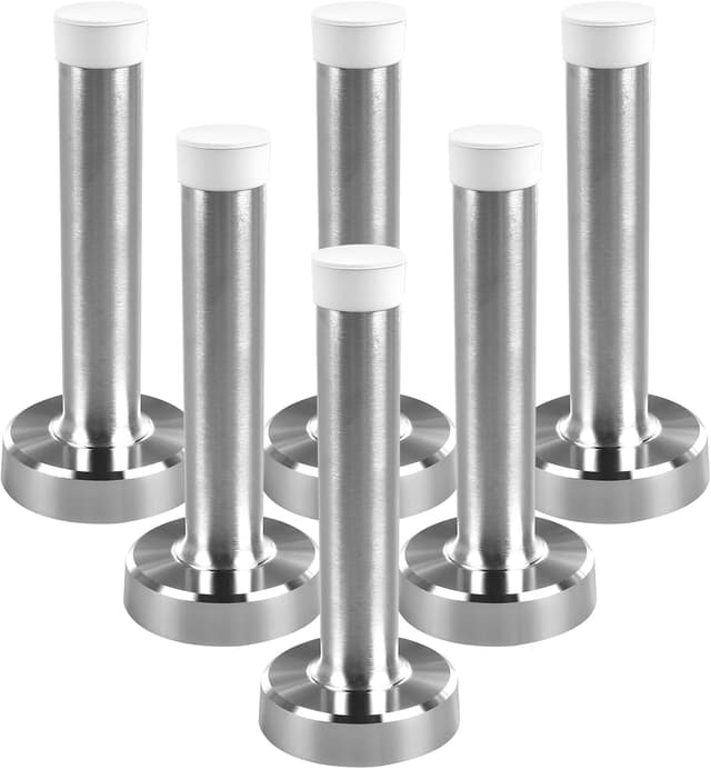 Detalle de Chrome heavy-duty wall mounted door stop set (stainless steel, white rubber) – 6 pack