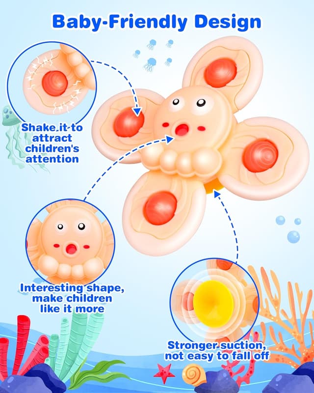Detalle 2 de Baby Bath Suction Cup Spinner Toys 4-pack