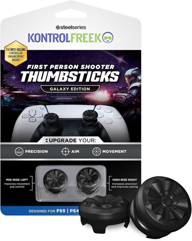 Detalle de KontrolFreek FPS Freek Galaxy Black thumbsticks for PS5 & PS4 (1 high-rise, 1 mid-rise) in Black