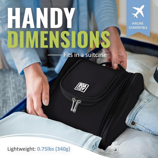 Detalle de BOACAY Hanging Travel Toiletry Bag (Women & Men) with Metal Hook, Waterproof Shower Organiser