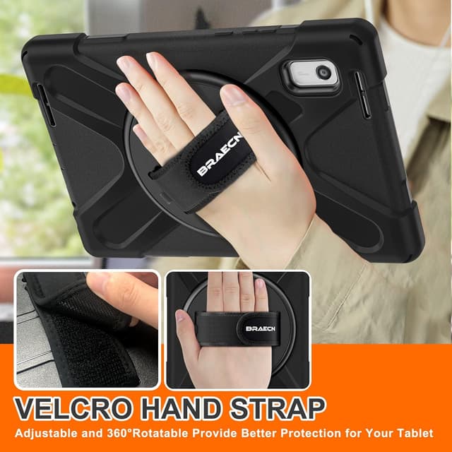 Detalle de Coque BRAECN pour Lenovo Tab M9 9 pouces 2023 (TB-310FU) : étui robuste 3 couches avec support 360° et dragonne, noir