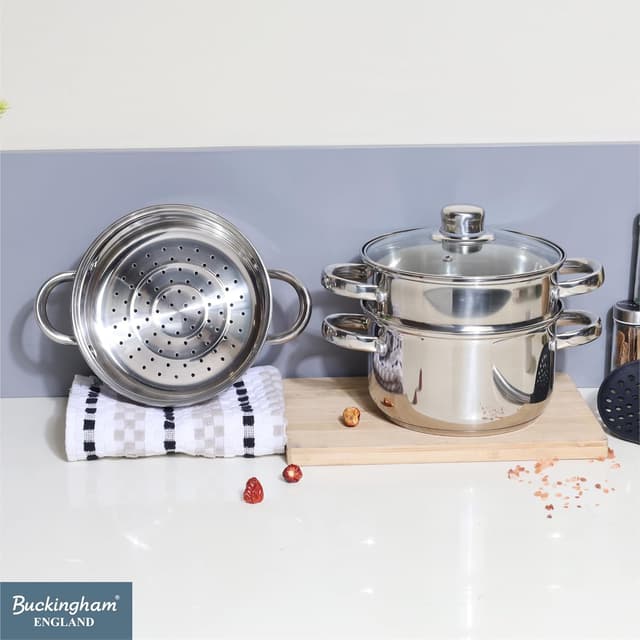Thumbnail 6 de Buckingham 3 Tier Premier Steamer Set with Glass Lid (18 cm) – Polished Mirror Stainless Steel, Induction Compatible