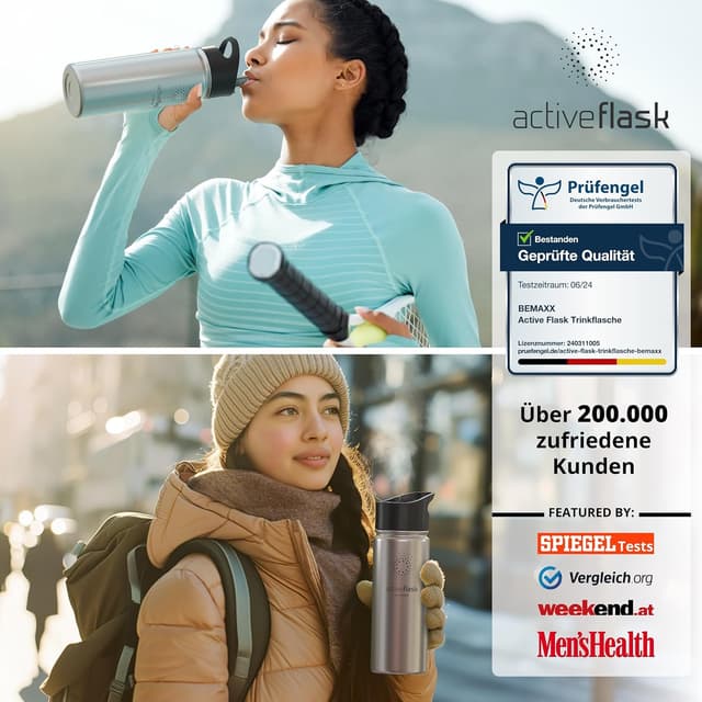 Thumbnail 6 de ACTIVE FLASK Trinkflasche Edelstahl mit Strohhalm-Verschluss (3 Deckel), auslaufsicher & BPA-frei – geeignet für kohlensäurehaltige Getränke