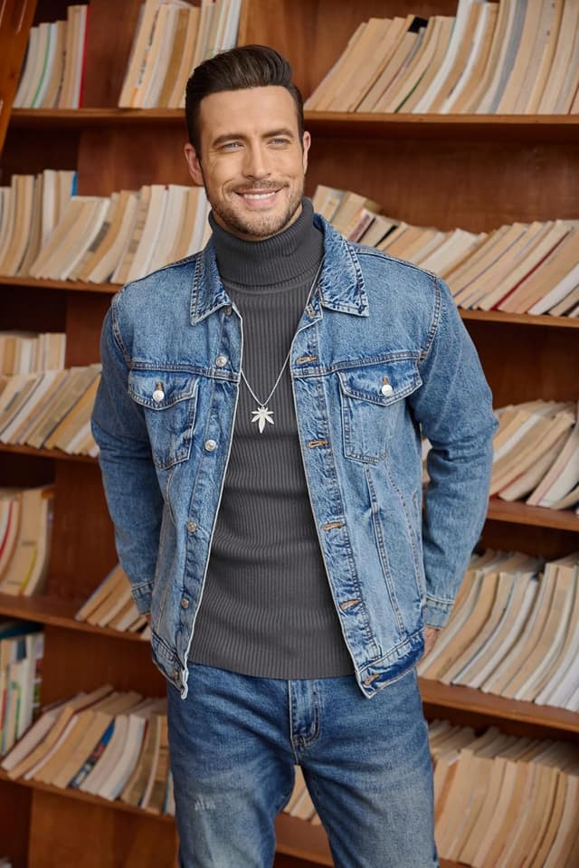 Detalle de COOFANDY Maglione da uomo a collo alto con maniche lunghe in maglia fine slim basic