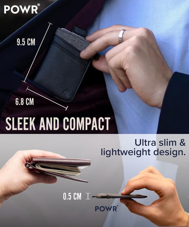 Detalle de POWR Pull Up Slim Wallet RFID blocking minimalist leather wallet (holds up to 5 cards)