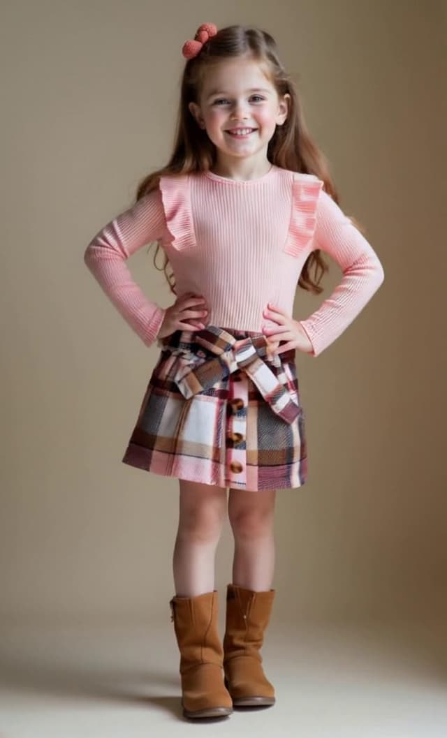 Thumbnail 2 de HPSOM Baby Girls Set Ruffle Top & Plaid Skirt