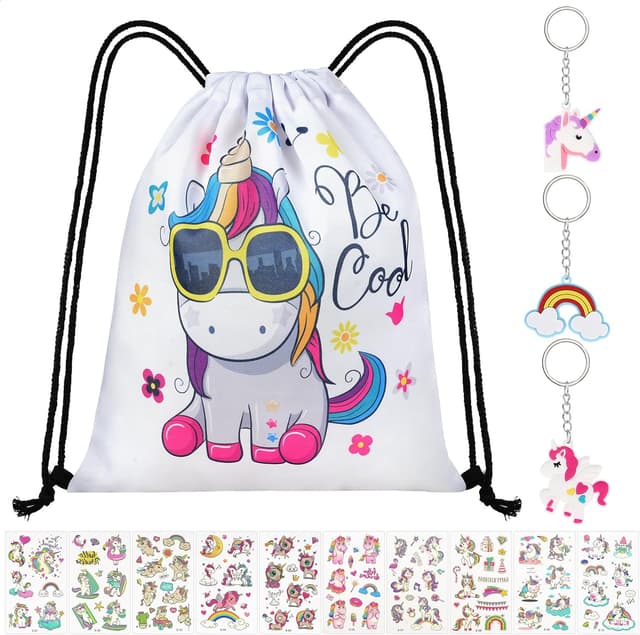 Detalle de URAQT sacca per bambini Unicorno con coulisse e portachiavi tattoo