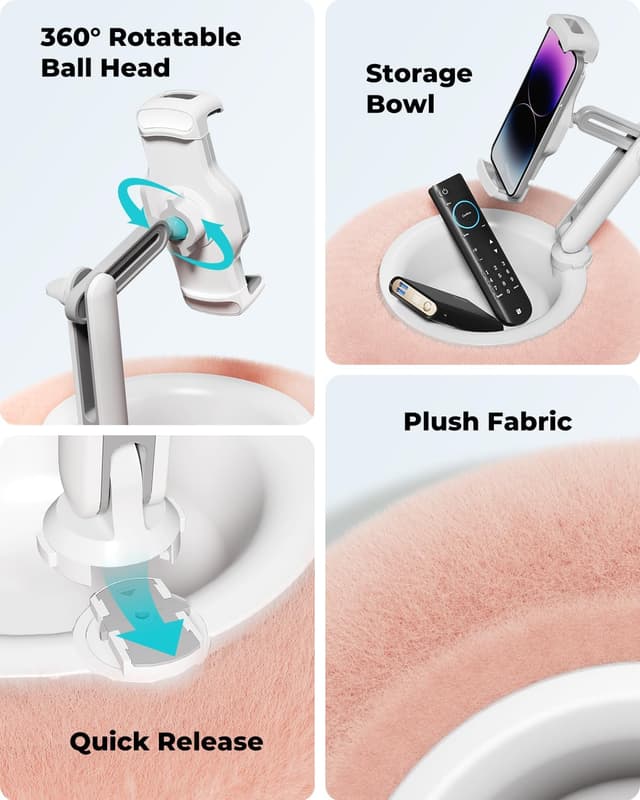 Detalle de Viozon Tablet Stand with Pillow (360° adjustable phone holder) in Pink