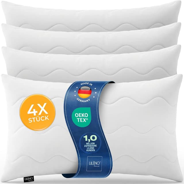 Detalle de LILENO HOME Allergiker Kopfkissen 40x80 (4er Set) – waschbar bis 95 °C, Oeko-Tex & Made in DE