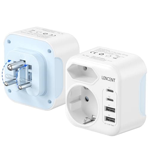 Detalle de LENCENT Adaptador Enchufe India Tipo D con 2 USB-C y 2 USB-A (plegable, 6 en 1)