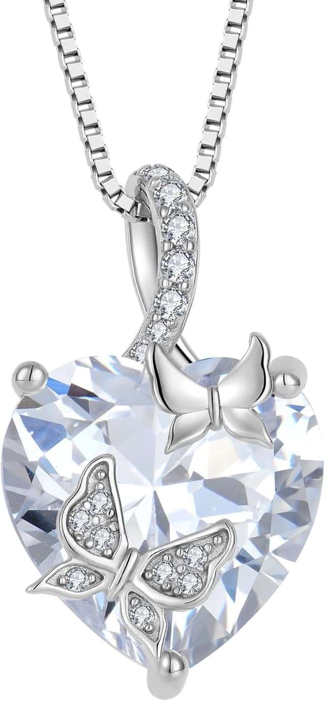 Detalle de FJ Schmetterling Kette Damen aus 925 Sterling Silber mit Herz-Anhänger und Geburtsstein