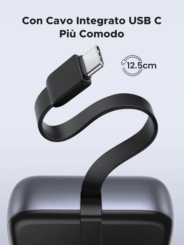 Detalle 2 de UGREEN Zapix Power Bank 22,5W da 20.000 mAh con ricarica rapida e cavo USB-C integrato