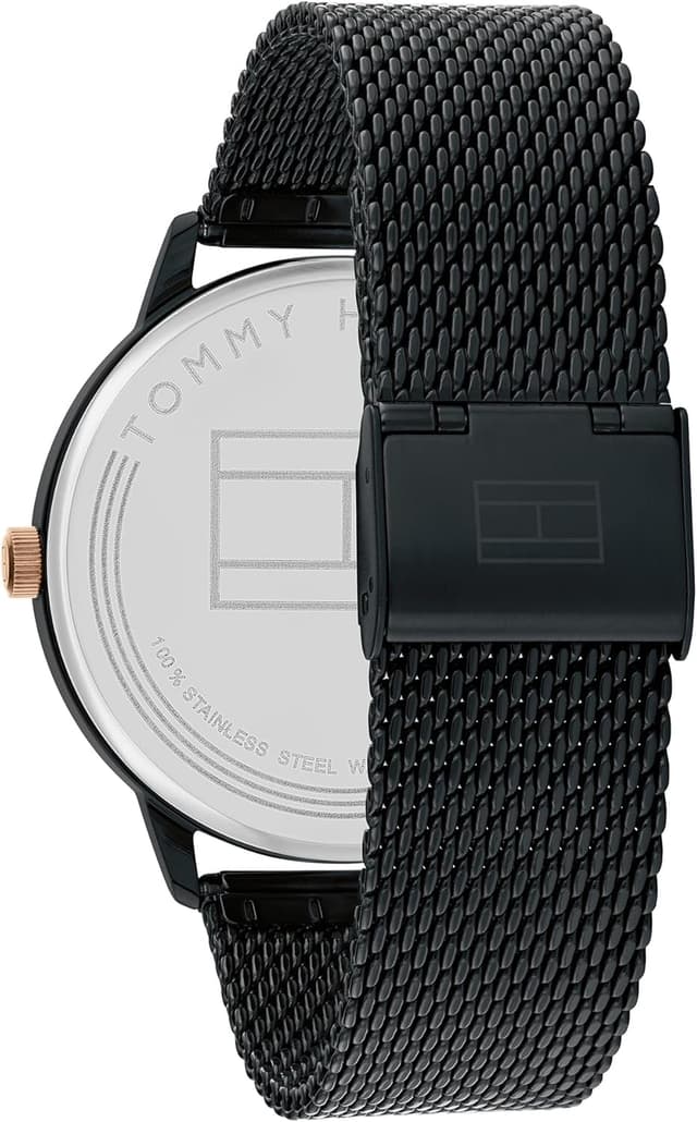 Detalle de Tommy Hilfiger Analog Quarzuhr 1791845 für Herren mit schwarzem Edelstahl-Mesh-Armband