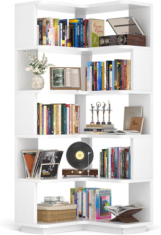 Detalle de Armocity Corner Book Shelf (6-Shelf L-Shaped Corner Bookshelf) in White