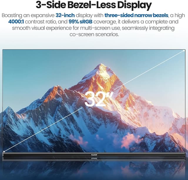 Detalle 2 de Gawfolk Écran PC 32 pouces UHD 4K 60 Hz avec haut-parleurs intégrés, HDMI/DP et VESA 100×100