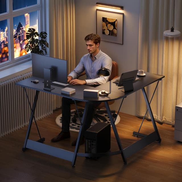 Thumbnail 6 de ODK L Shaped Gaming Desk (120×120 cm) Corner Computer Desk in Carbon Fibre Black