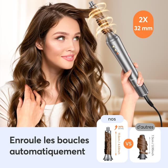Detalle de Bopcal Hair Styler 5 en 1 (110000 RPM) : sèche-cheveux-brosse ionique, fer à boucler automatique, volume et lissage