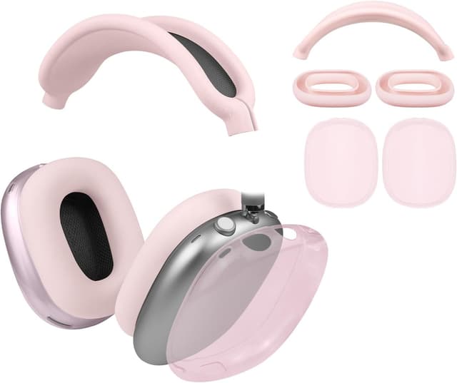Detalle de SOULWIT Protective Kit for AirPods Max (2/1, 2026/2024/2020) — Headband Cover + TPU Case + Silicone Ear Pad Covers (Pink)