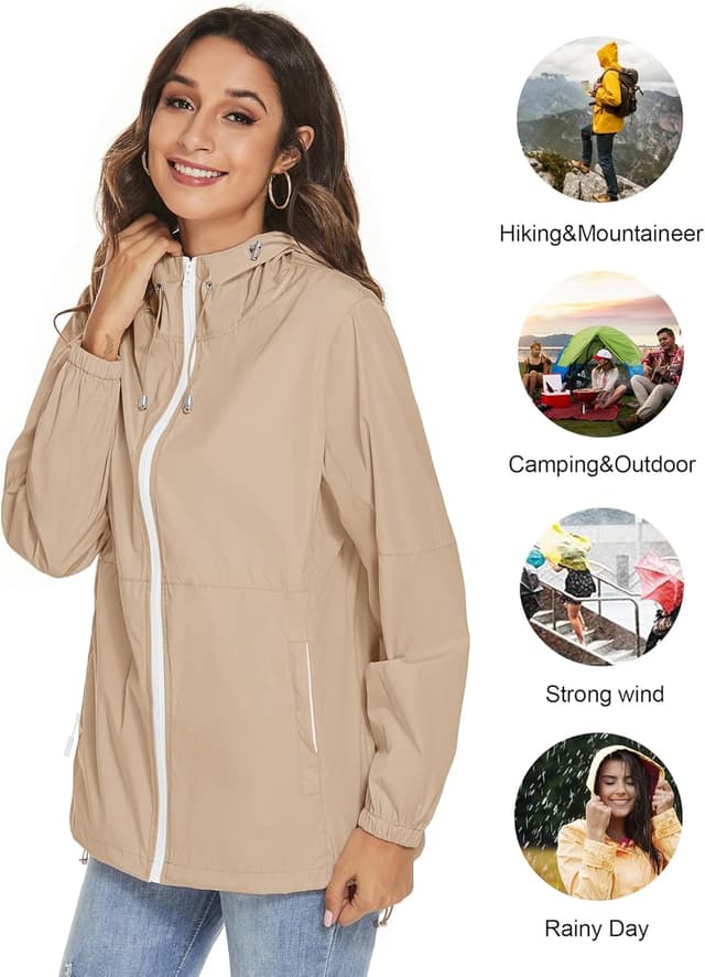 Detalle de TCOT Women’s Waterproof Rain Jacket Windbreaker (Packable Lightweight Rain Coat)