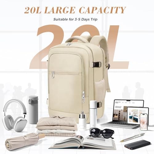 Detalle de BAHIWOM mochila de cabina Ryanair 40x20x25 cm (20L) impermeable antirrobo con bolsillo para portátil de 14” – Beige